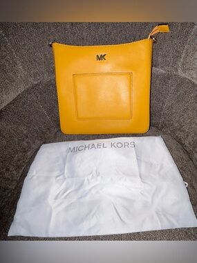Michael Kors Yellow Leather Square Crossbody with Front Pocket